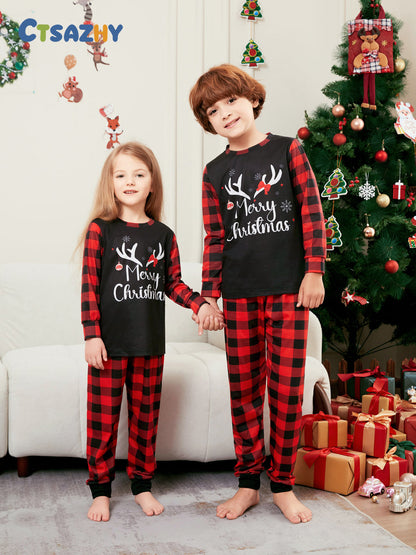 Alphabet Snowflake Plaid Parent-child Print Loungewear Christmas Pajamas