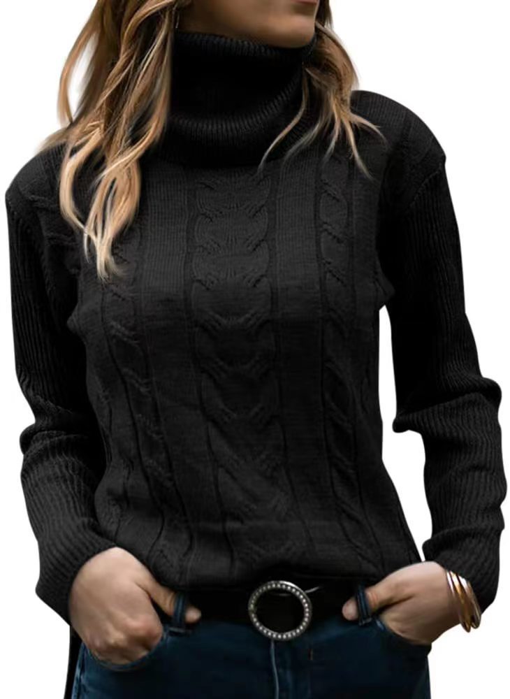 Women's Cable Knit Turtleneck Sweater Slim Fit Pullover