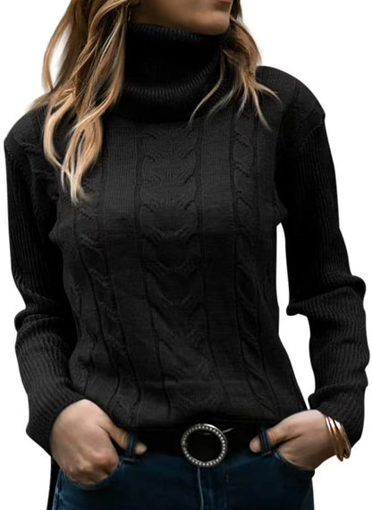 Women's Cable Knit Turtleneck Sweater Slim Fit Pullover
