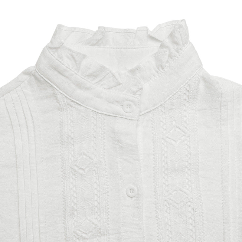 Vintage Lace Trim Ruffle Neck Button Front Blouse