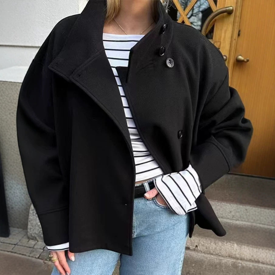 Women's Oversized Wool Blend Stand Collar Jacket