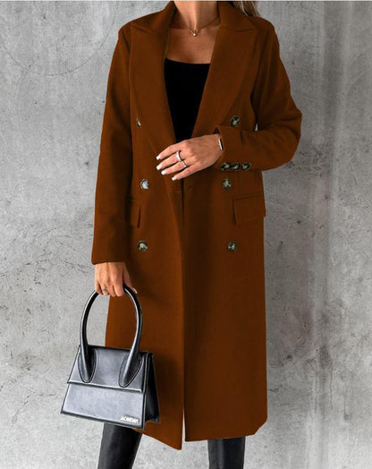 Women's Elegant Double Breasted Long Wool Overcoat