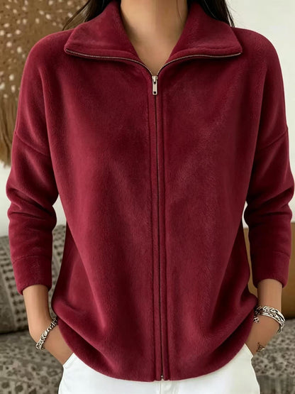Women's Oversized Zip-Up Fleece Jacket Casual Collared