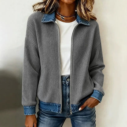 Women's Corduroy Denim Patchwork Zip Jacket