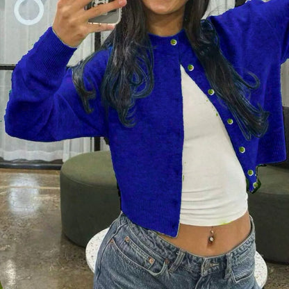 Women's Soft Knit Button Down Crew Neck Cardigan