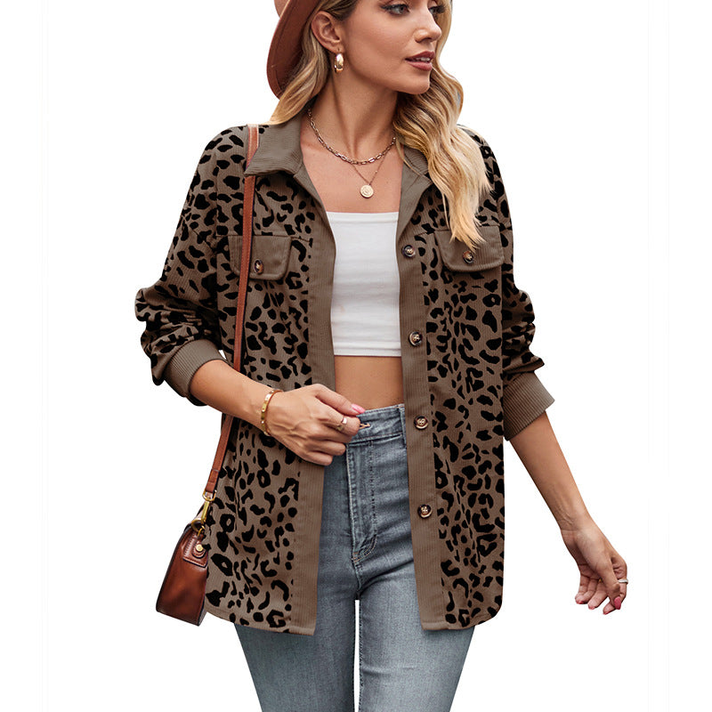 Leopard print corduroy shacket relaxed fit