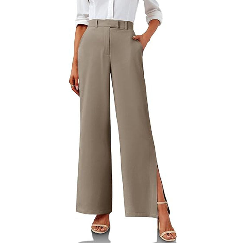 Women's High-Waisted Split Wide-Leg Pants – Elegant Business Trousers