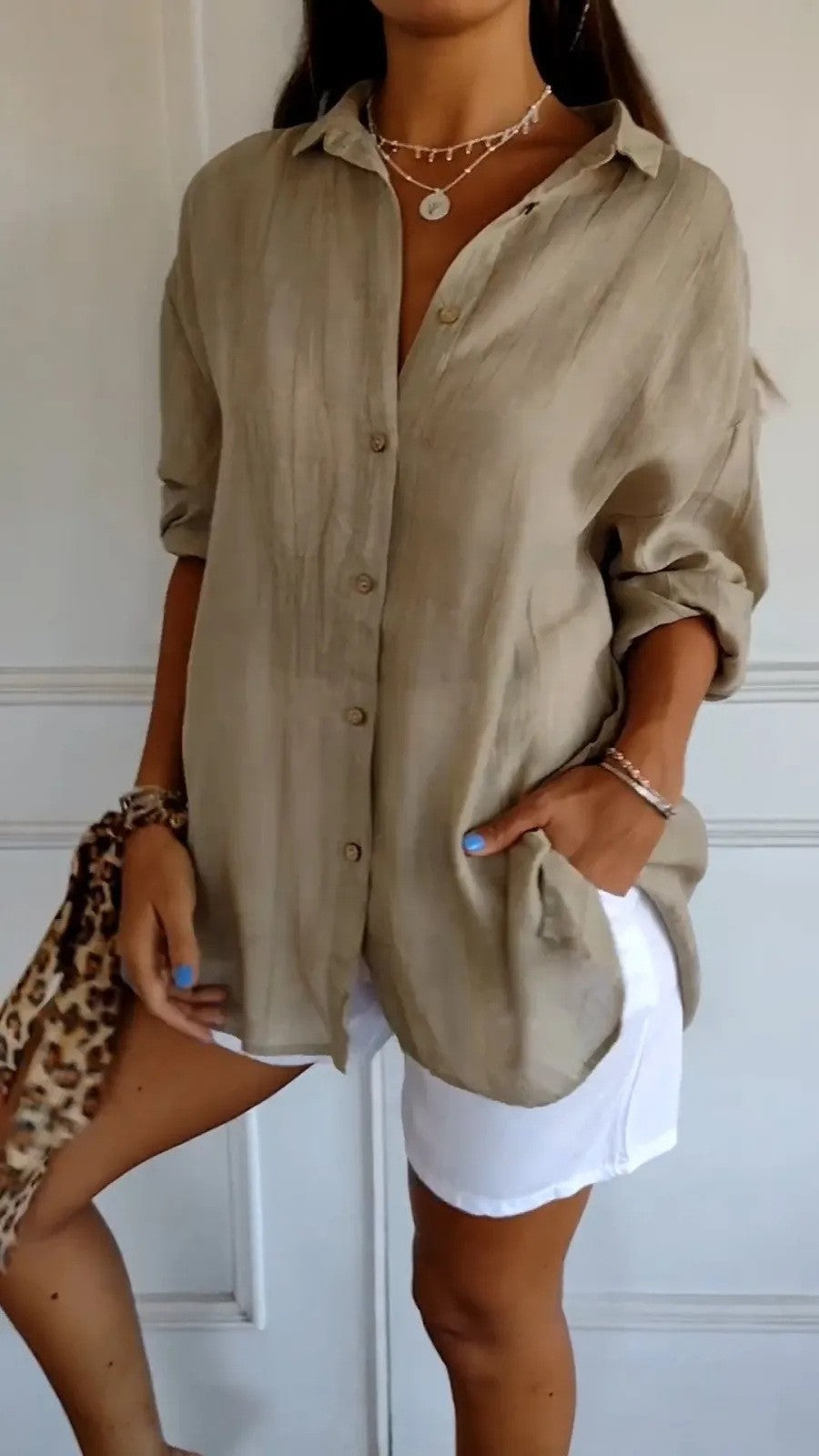 Women's Oversized Button Down Blouse Long Sleeve Collared