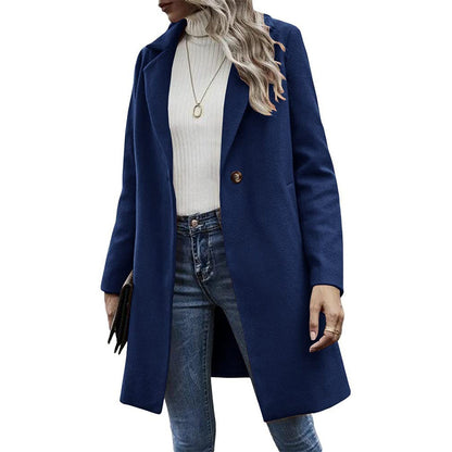 Women's Oversized Wool Blend Coat Lapel Button Pocket