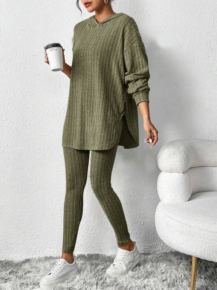 Women's Ribbed Oversized Hoodie Lounge Pants Set Fall