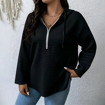Women's Oversized Waffle Half Zip Hoodie with Pockets