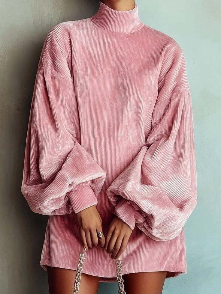 Women's Mock Neck Balloon Sleeve Mini Dress