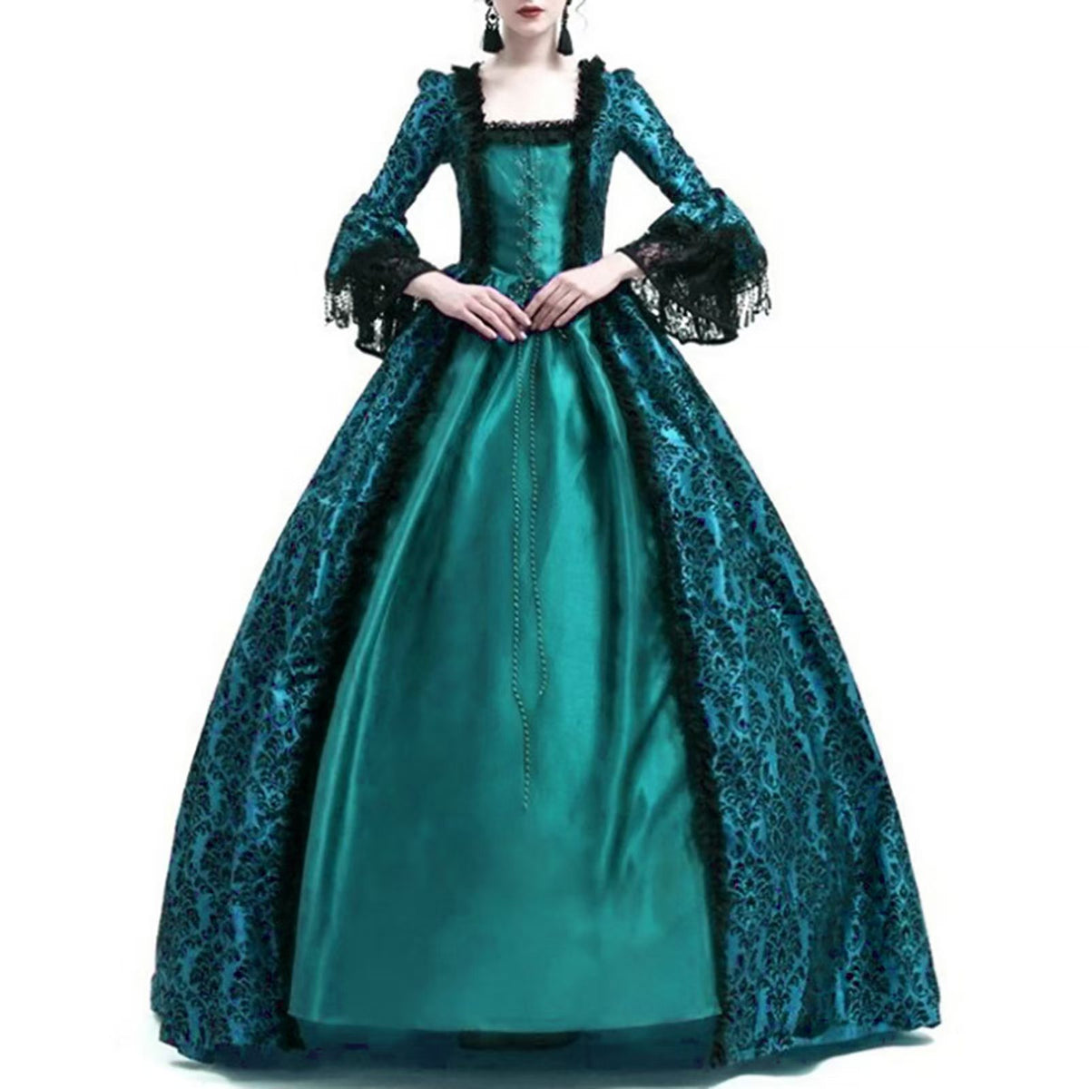 Renaissance Medieval Lace Bell Sleeve Ball Gown