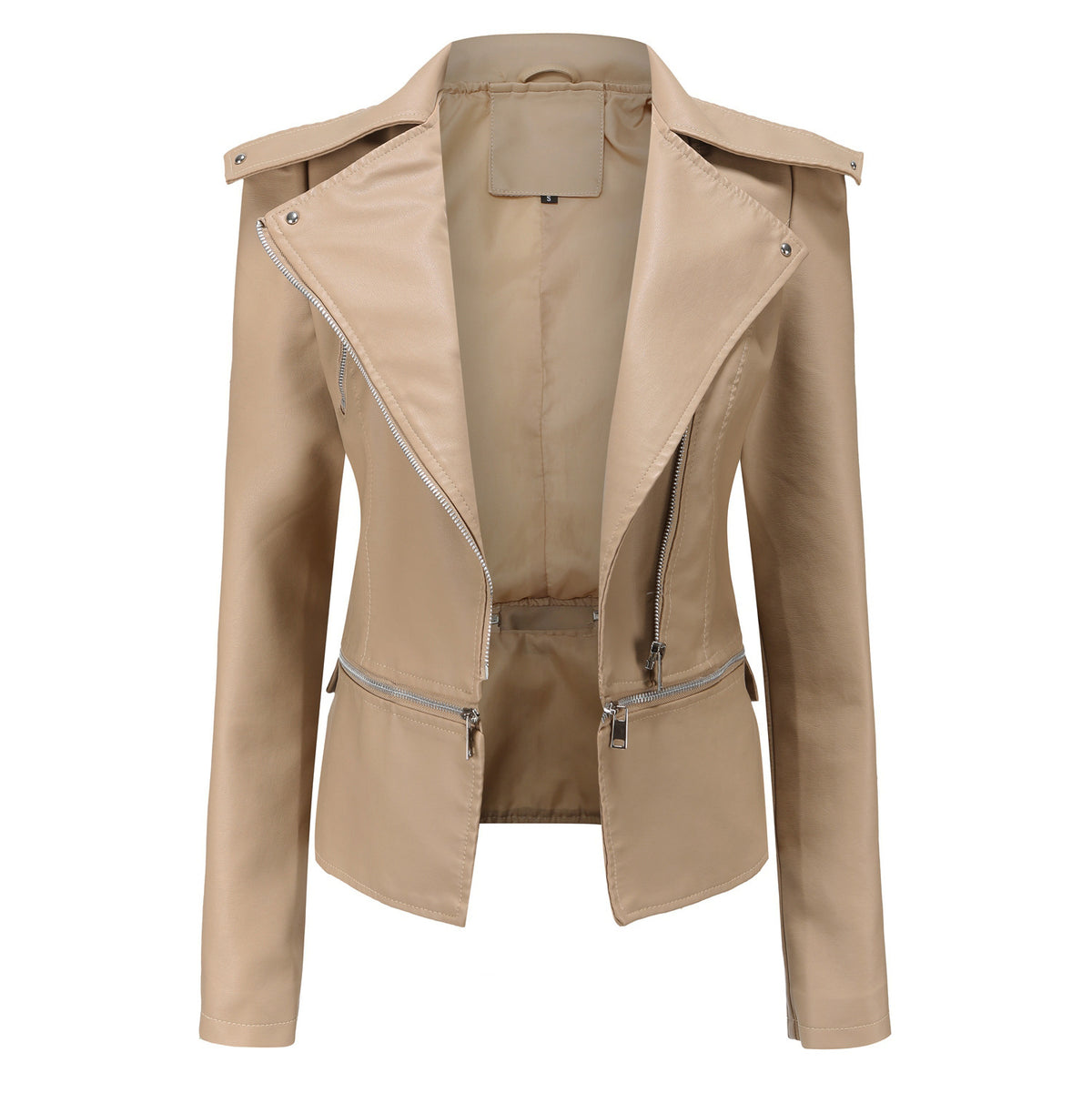 Womens Faux Leather Moto Jacket Detachable Hem Biker