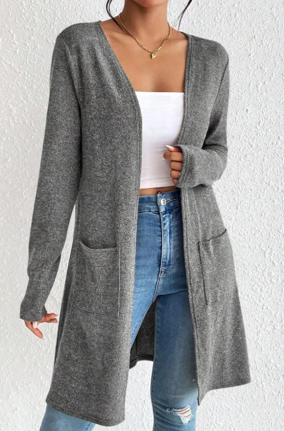 Women's Open Front Long Cardigan with Pockets Soft Knit