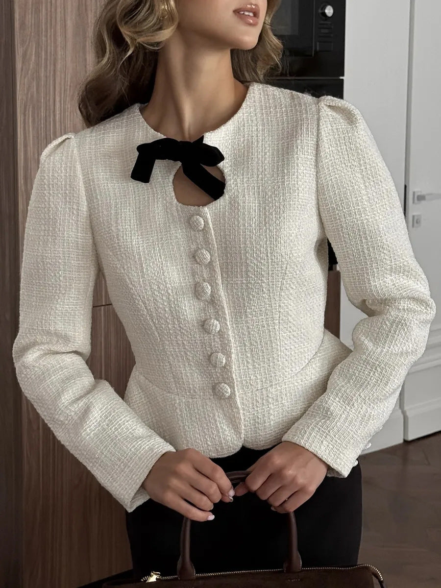 Women's Tweed Bow Cardigan Jacket French Chic
