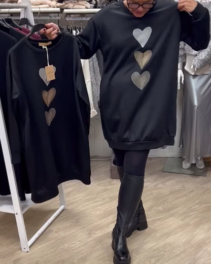 Oversized Heart Sweatshirt Dress Women Long Sleeve Pockets