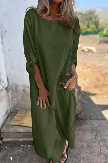 Womens Boho Asymmetrical Linen Blend Tunic Pants Set