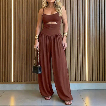 Women's Sleeveless Cutout Wide Leg Casual Jumpsuit