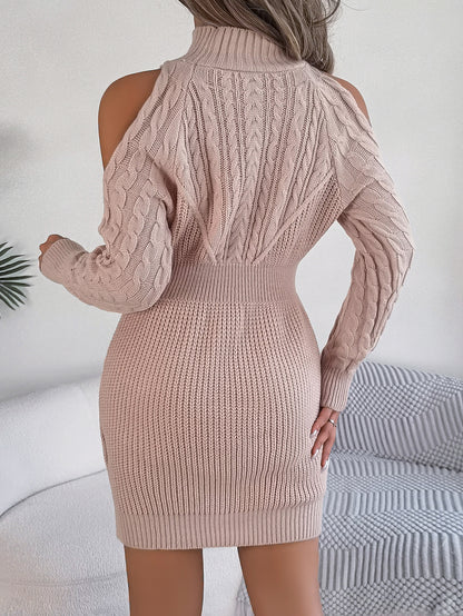 Cold Shoulder Sweater Dress | Turtleneck Bodycon Mini