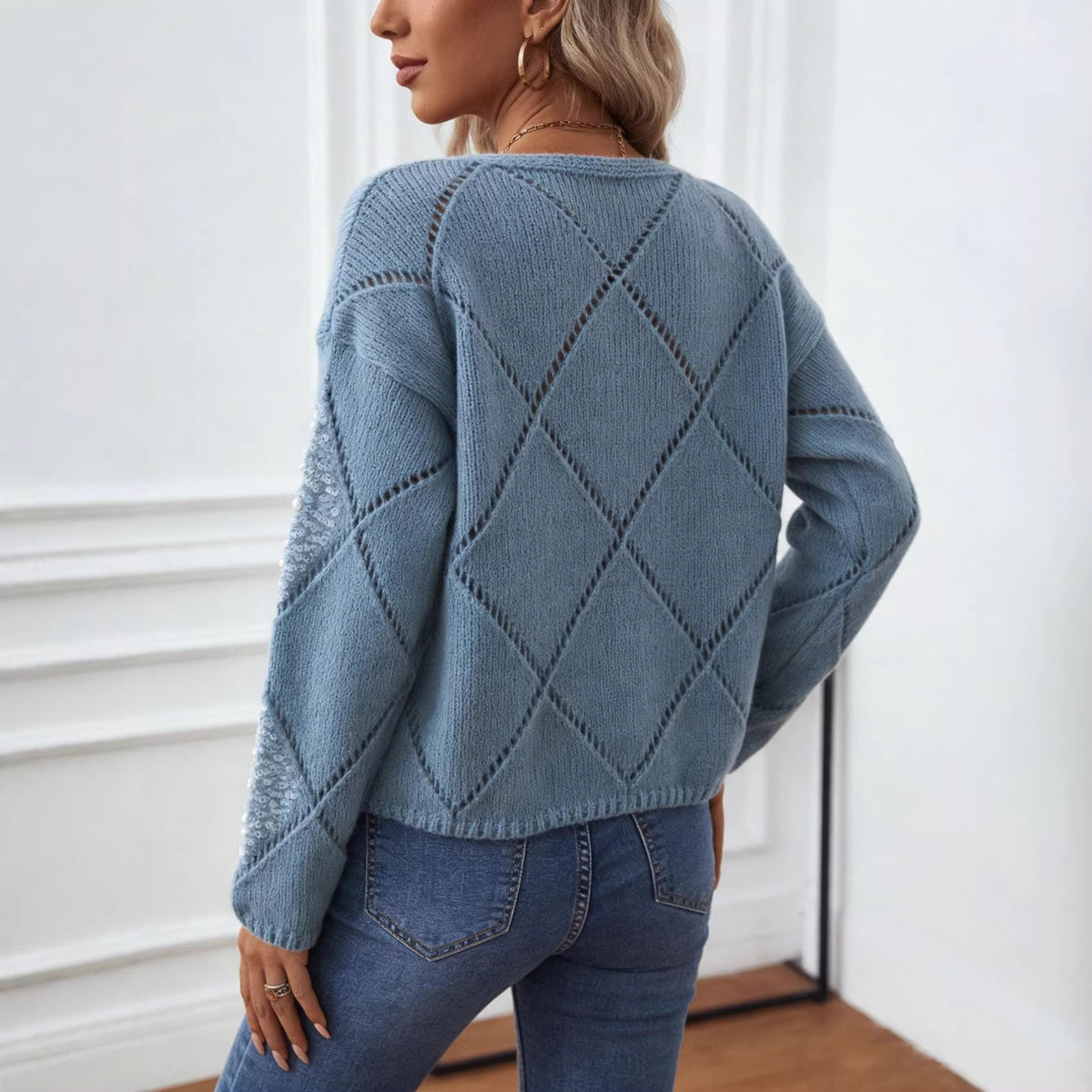Women's Sequin Cutout Oversized Pullover Sweater