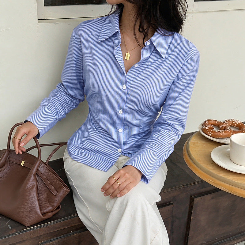 Women's Striped Tie Back Button Down Fitted Shirt