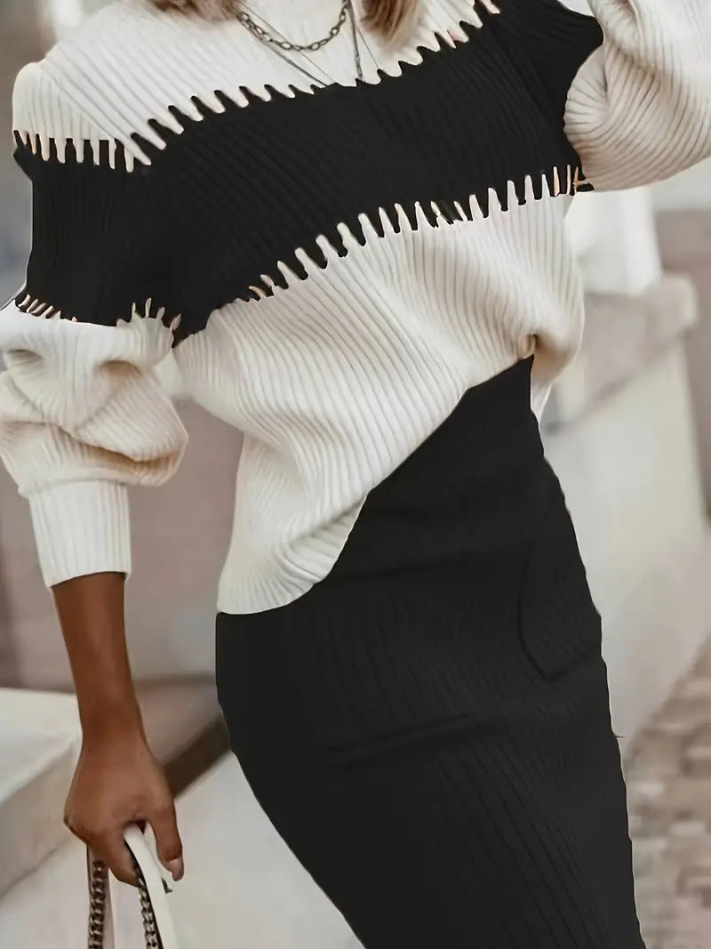 Women's Striped Sweater & Skirt Two Piece Knit Set