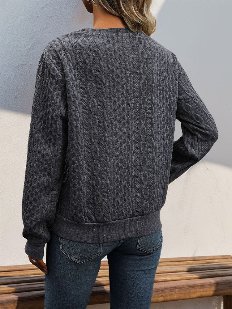 Long Sleeve Button-Detail Solid Sweater