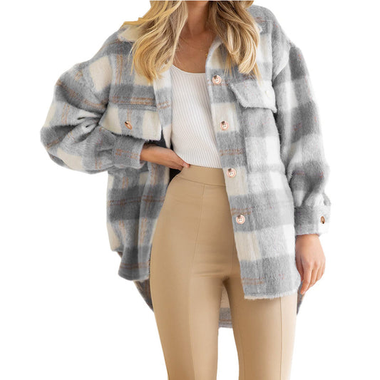 Plaid Mohair Shacket Jacket Oversized Wool Blend Coat