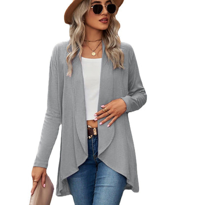 Women's Open Front Long Sleeve Solid Cardigan Sweater