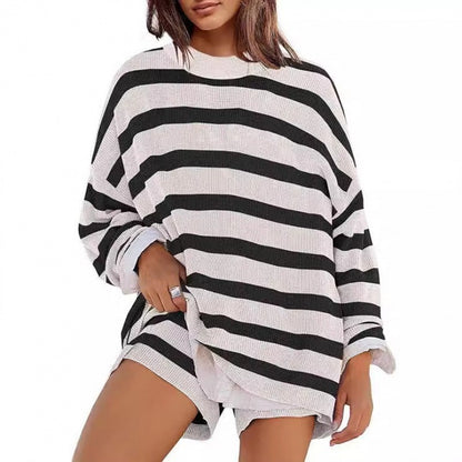 Women's Striped Oversized Sweater Shorts Matching Set