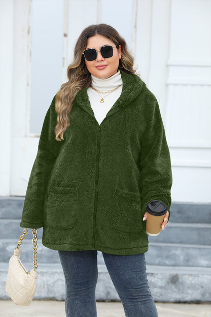 Plus Size Women's Thickened Hooded Plush Jacket