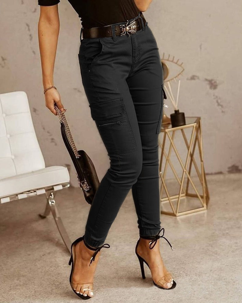Women's Skinny Cargo Joggers Mid-Rise Cotton Pants