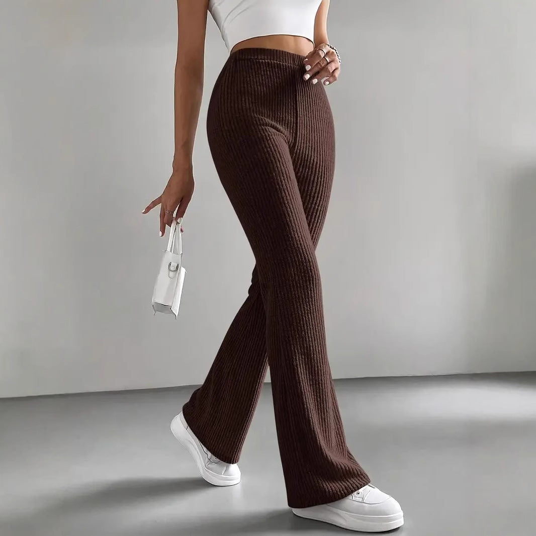 Women's High Waist Ribbed Knit Flare Pants Stretchy Casual