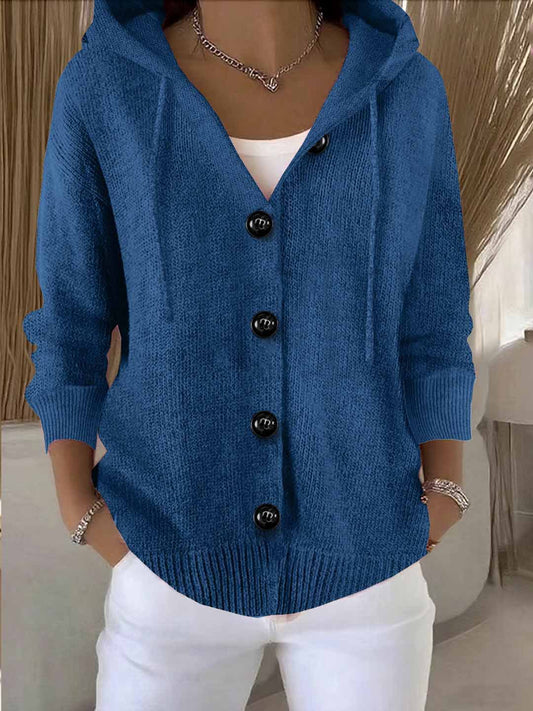 Hooded Button Knit Cardigan Long Sleeve Sweater