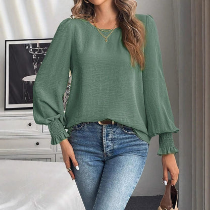 Women's Round Neck Balloon Sleeve Casual Blouse