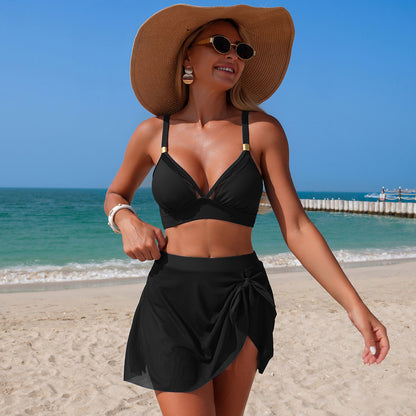 High Waisted Bikini Set Mesh Skirt Two Piece Swimsuit Women