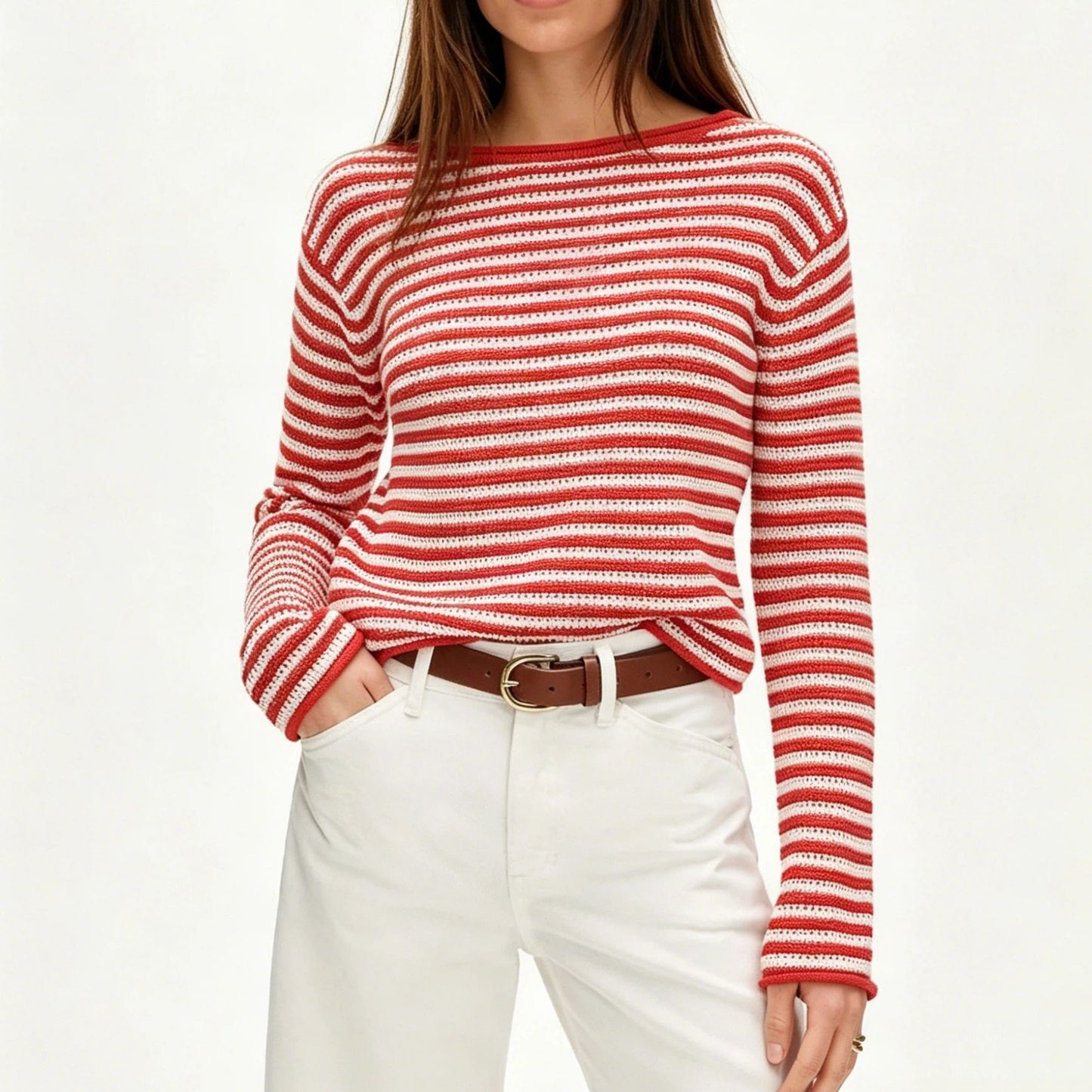 Striped Knit Sweater Round Neck Loose Pullover
