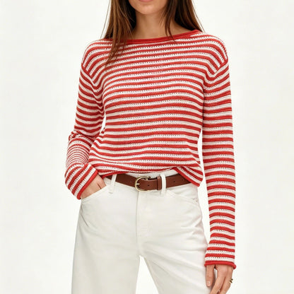 Striped Knit Sweater Round Neck Loose Pullover