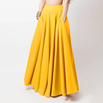 Women's Pleated Maxi Skirt High Waist A-Line Pockets