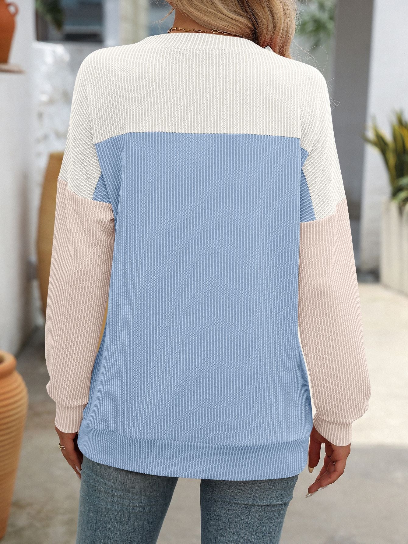 Women’s Colorblock T-Shirt Long Sleeve Loose Top