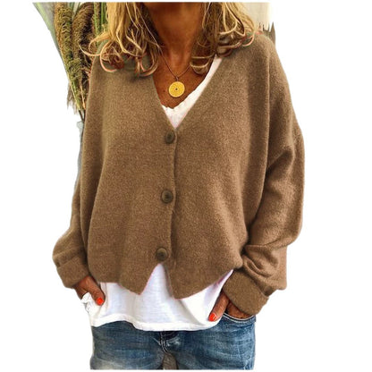 Women's Oversized V-Neck Batwing Sleeve Button Cardigan