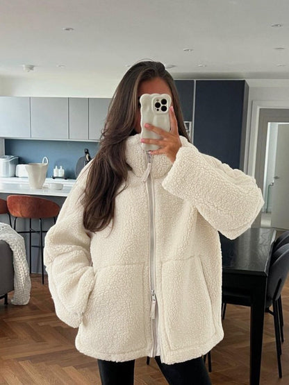 Women's Oversized Sherpa Jacket Zip Up Fleece Coat