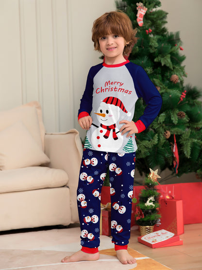 Snowman Snowflake Alphabet Cartoon Parent-Child Printed Christmas Pajamas