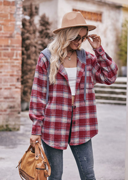 Plaid Hooded Shacket Jacket Oversized Fall Flannel Coat