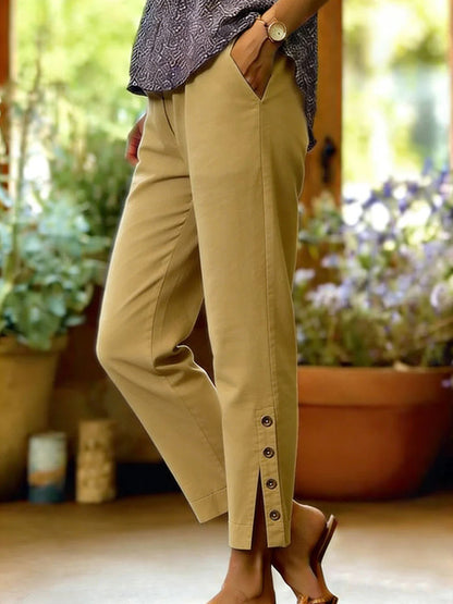 Women's Side Button Straight Leg Ankle Pants