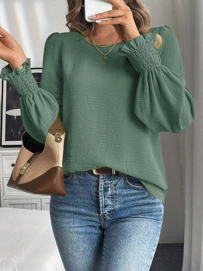 Women's Round Neck Balloon Sleeve Casual Blouse