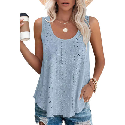 Eyelet Knit Tank Top Sleeveless Loose Fit Summer Top