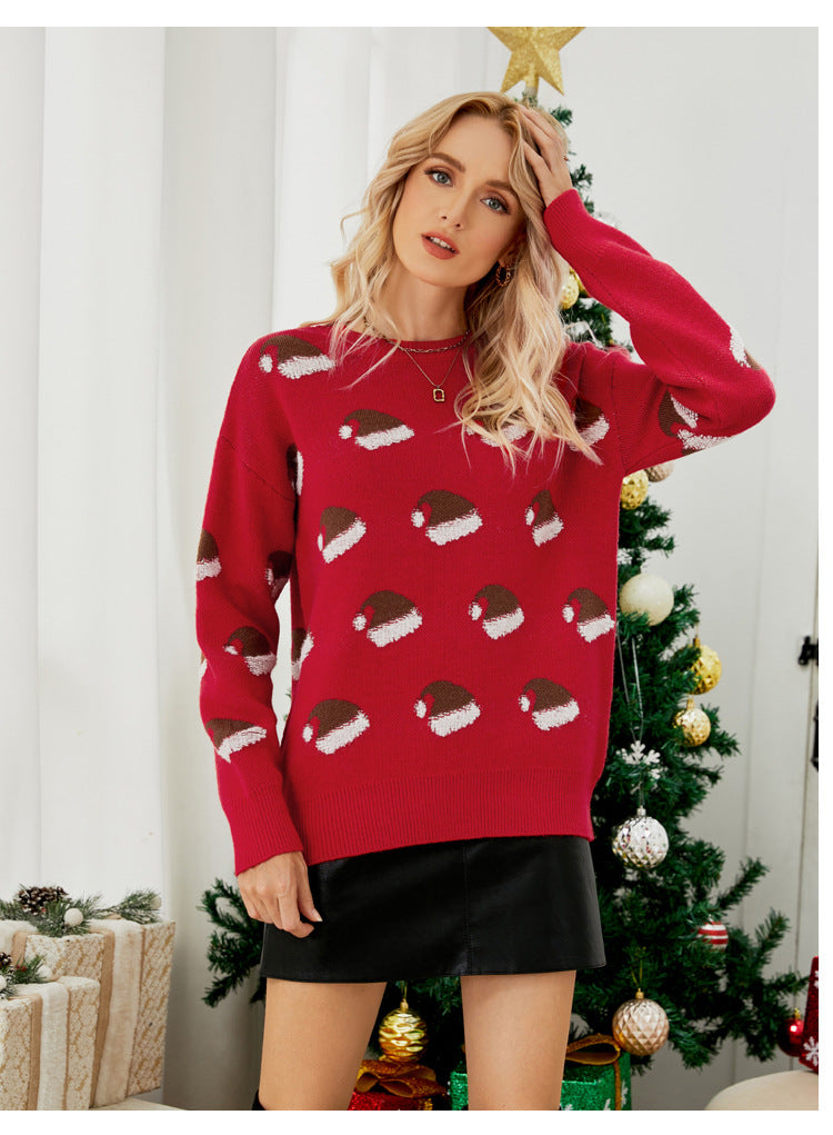 Christmas Hat and Stocking Knit Sweater for Women