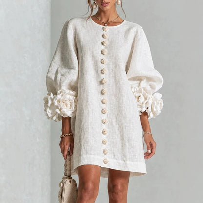 3D Floral Lantern Sleeve Mini Shift Dress
